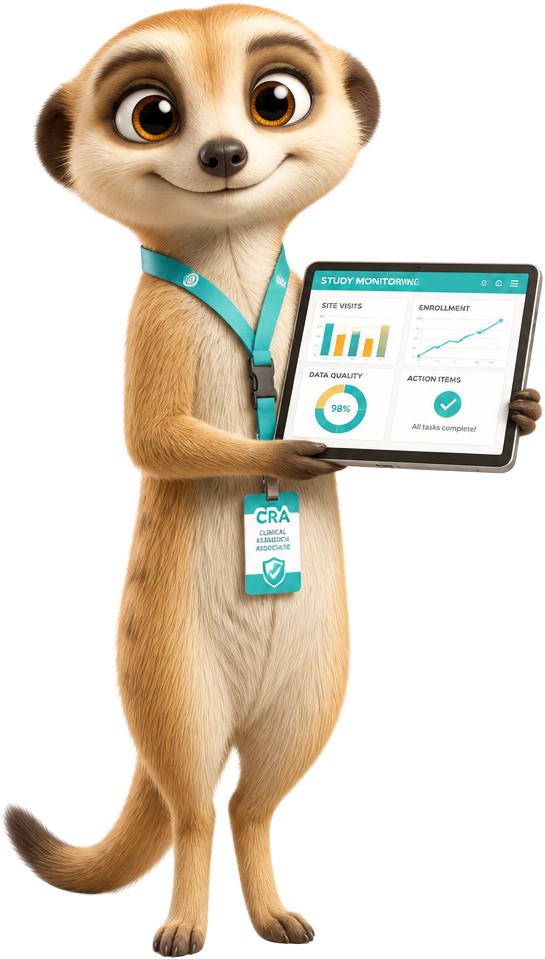Scout the Meerkat mascot for Clinical Research Coordinator